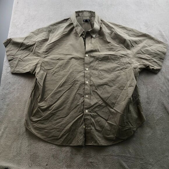 Van Heusen Mens Shirt Size 2XL Short Sleeve Button Down Checkered Casual Beige - Picture 9 of 10